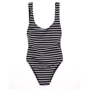 Aerie Open Back One Piece Black / White Stripes